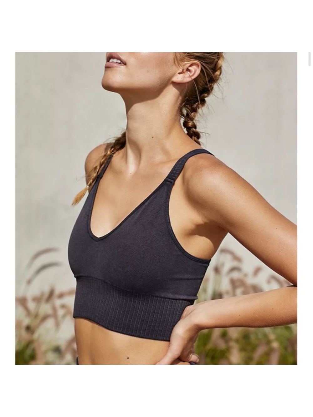 Free People Good Karma V Neck Halter crop Top Washed Black NWOT